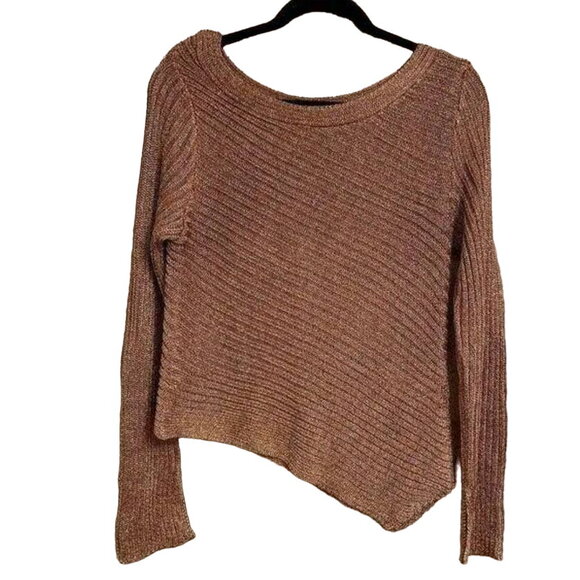 New Free People Logan Ribbed Knit Sweater $128 SMALL Brown Metallic Shimmer - Picture 5 of 7